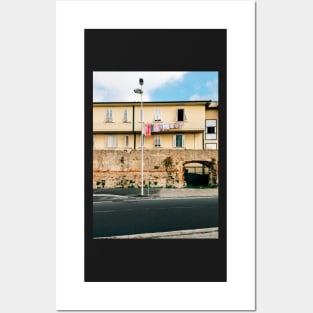 Yellow Residential Building in Italy With Drying Laundry on Washing Line Posters and Art